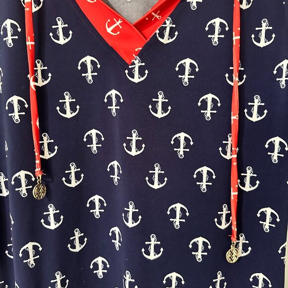 Macbeth Collection |Margaret Joseph Long Sleeve Hooded Anchor Print Swim Dress M - Picture 6 of 6